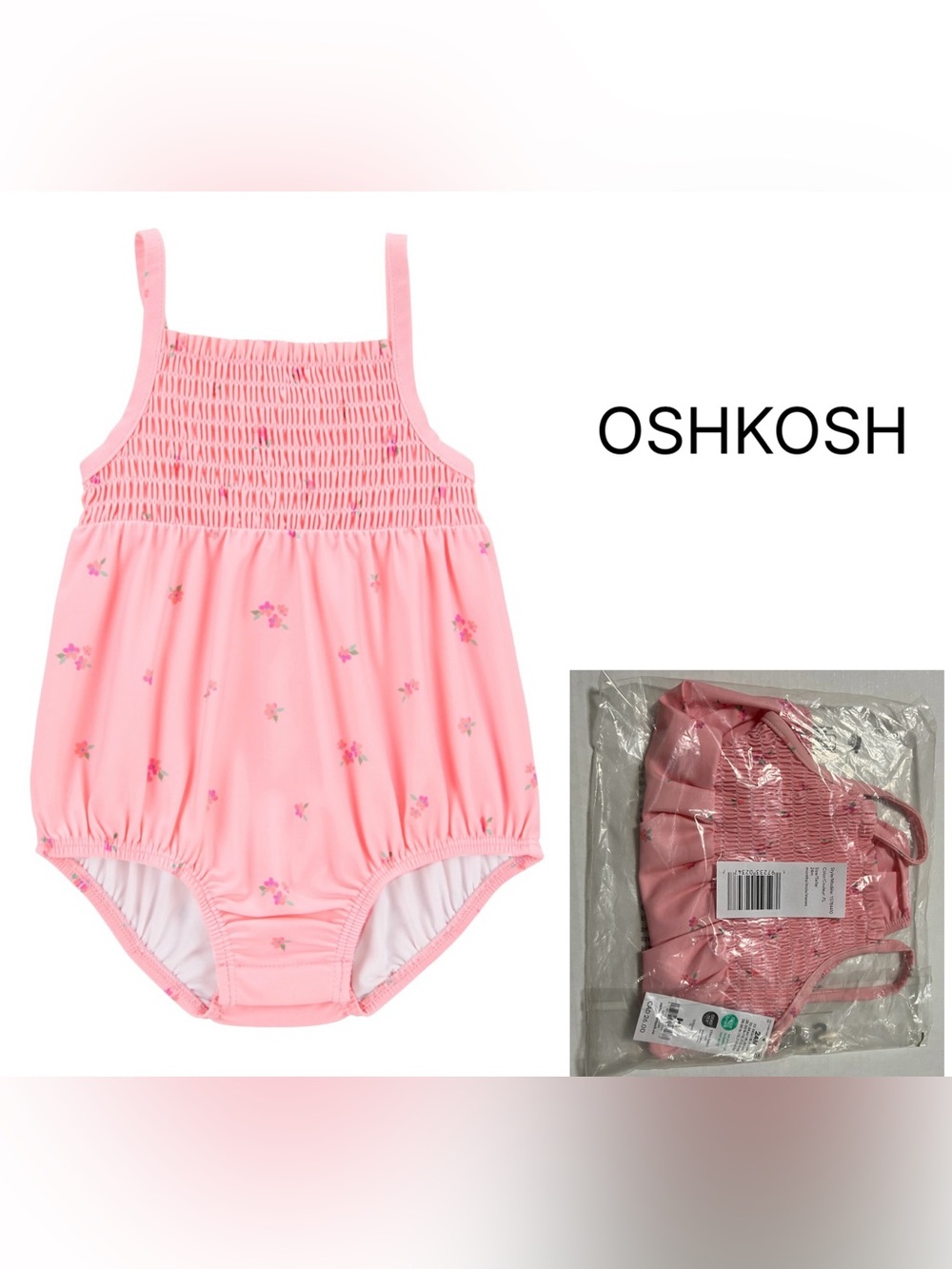 OSHKOSH - 24M - NWT - INFANT GIRLS - UPF 50+ PINK FLORAL SWIMSUIT / SWIMWEAR